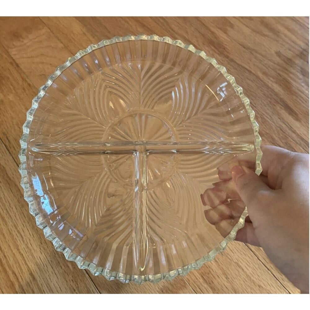 Vintage 7 1/8" Depression Pressed Glass Divided Relish Dish  Three compartments